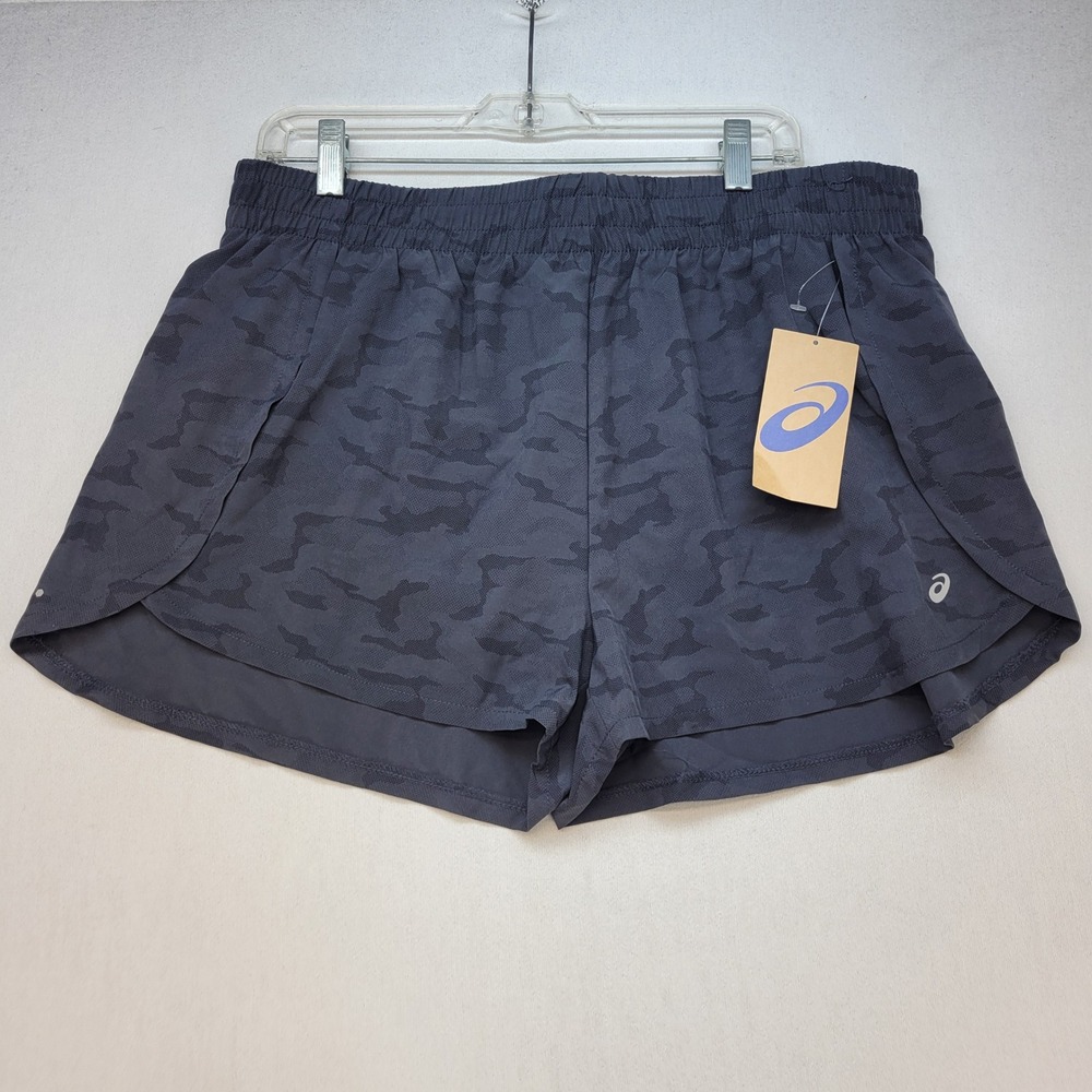Asics Shorts Women XL Gray Camo Running Athletic Woven With Liner WS2075CW